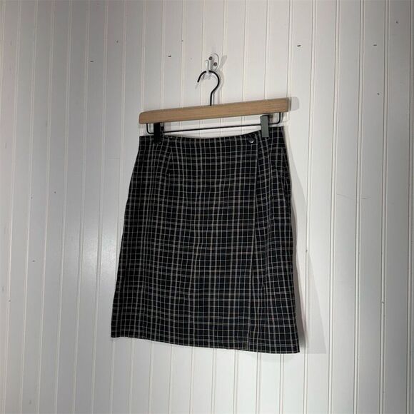 Geoffrey Beene plaid check mini skirt linen blend IY2K preppy quiet luxury 4 VTG - Picture 2 of 8